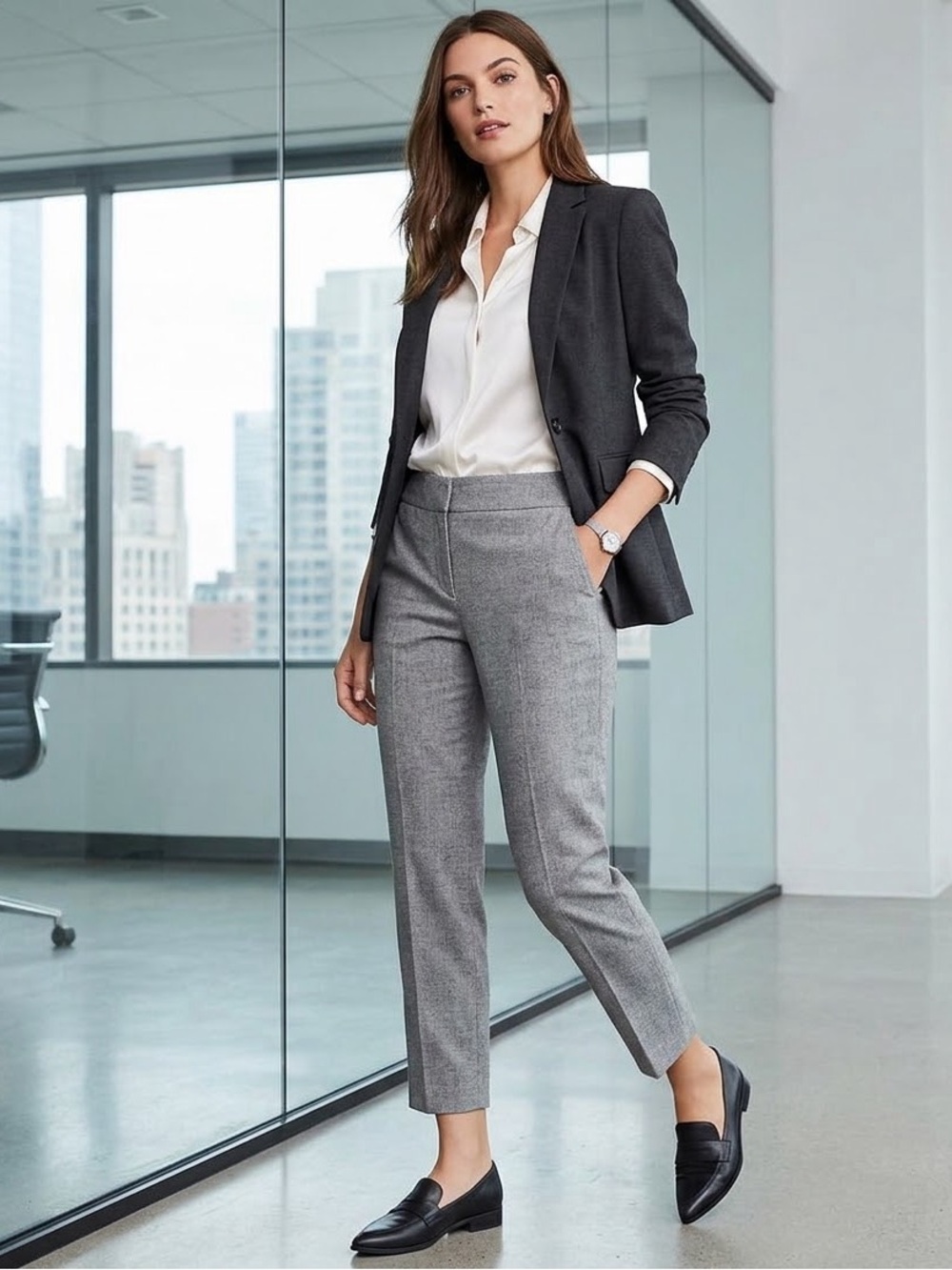 LOFT Women’s 8 Julie Gray Crop Ankle Trouser Flat Front Stretch Dress Pants M